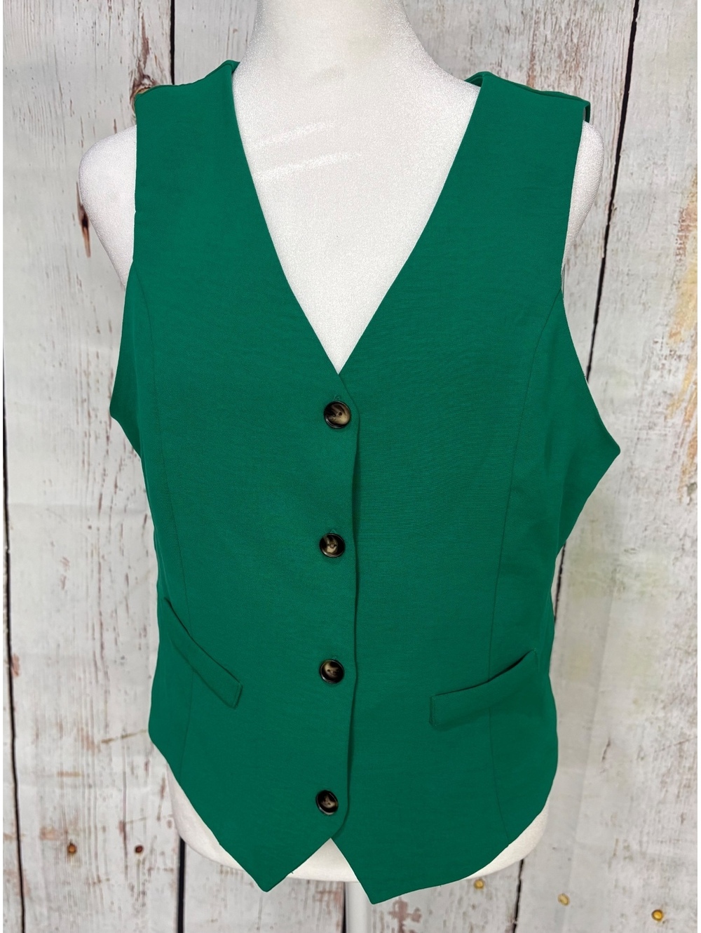 Monteau Tuliea Women's Emerald Green Button-Down Polyester VEST ONLY Size XL